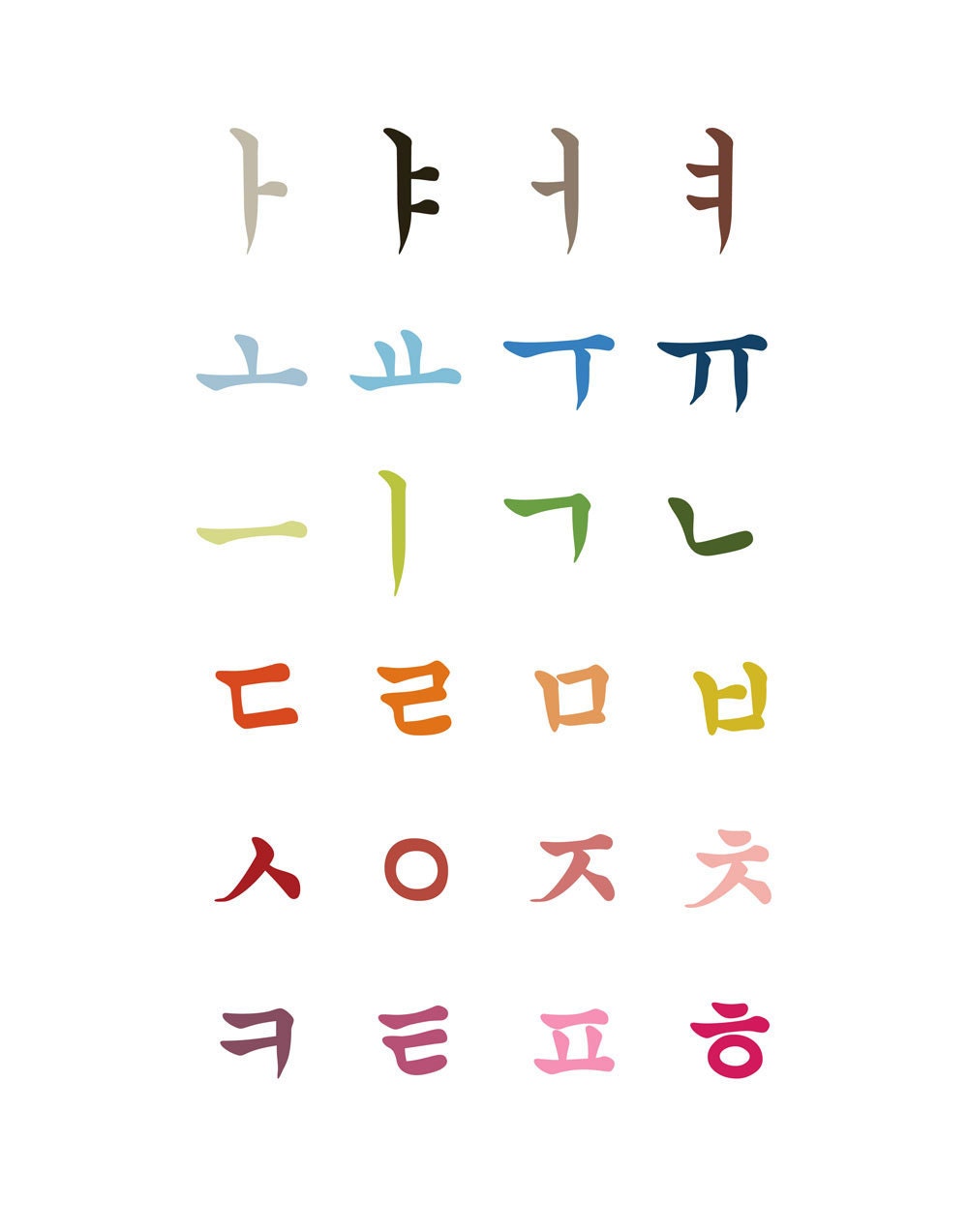 korean alphabet art poster 11x14