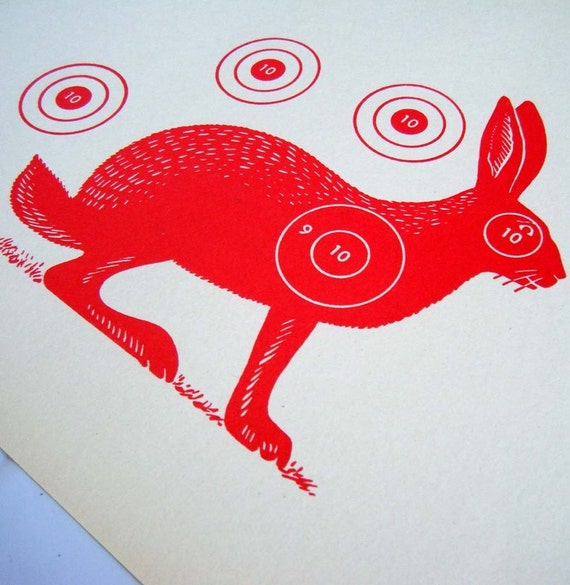 Vintage Jack Rabbit Target Shooting Papers Red Silhouette