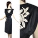Vintage 50s Cocktail Dress M // Appliqued Sheath Dress