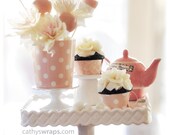 24 Tea Party Tea Cup Cupcake Wraps DIY Kit - Tea Party Decorations. Scallop, Polka Dot, Damask, Stripe Resuable Tea Cups - cathyswraps