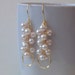 LAST ONE Modern Pearl Cluster Dangle Gold Hoop Earrings, Pearl Eternity