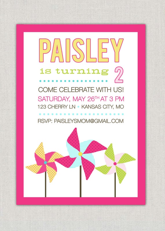 Pinwheel Birthday Party Invitations 4