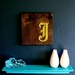 Modern String Art Wooden Tablet - Old English J in Gold on Espresso