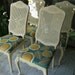 REDUCED - Cream Wicker Back Chairs with Modern Teal Print - Set of 4