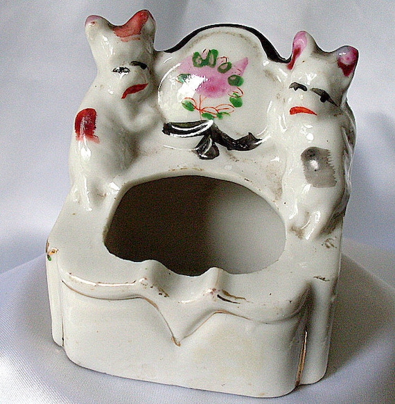 Vintage Ashtray Japan Dogs Ceramic Toothpick Terrier