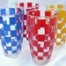 RESERVED forThreeTreesArt, Hazel Atlas Depression Glass Tumbler Checker Board Red Blue Yellow