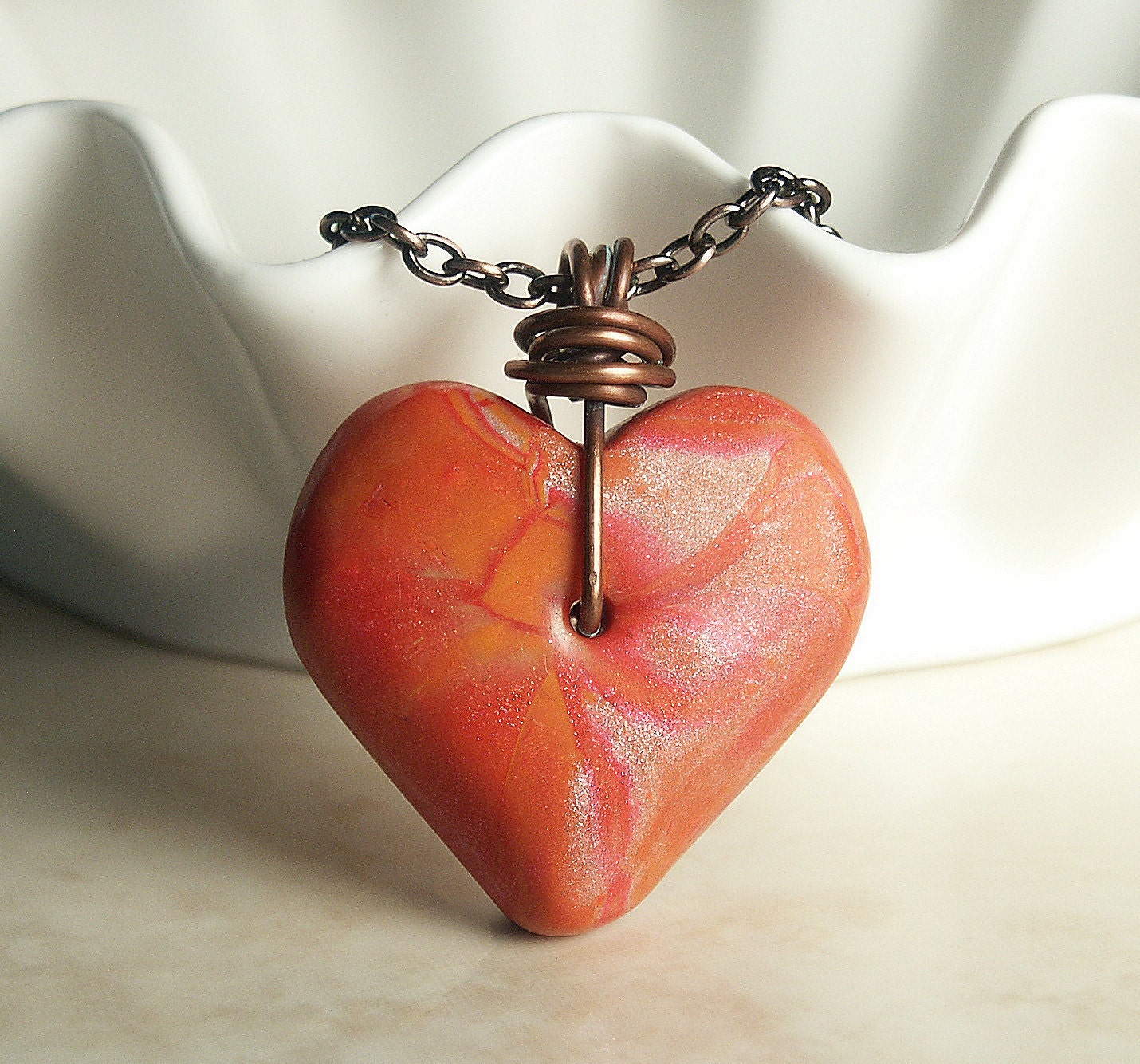 Polymer Clay Heart Shape Pendant featuring by WiredOrchidJewelry