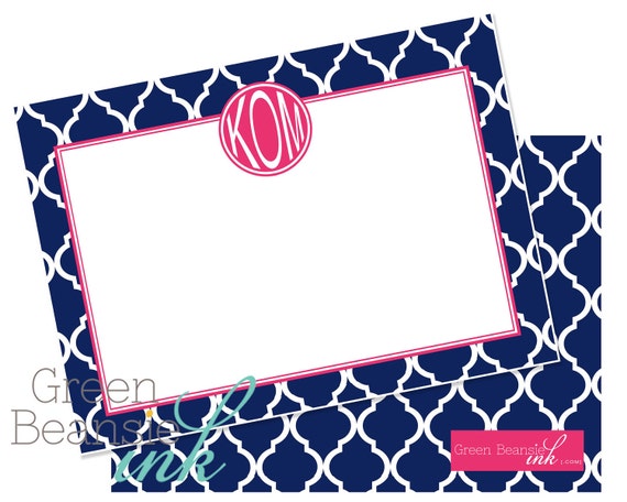 25 MODERN NAVY & PINK Monogram 4" x 5.5" Flat Card - Pearl Finish with Envelopes Il_570xn