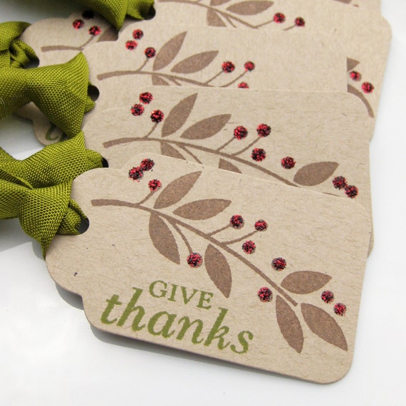 Give Thanks Tags Glitter Branch - Set of 6 - Thanksgiving Decor Fall Favor Tags Thanksgiving Party Tags Il_570xn