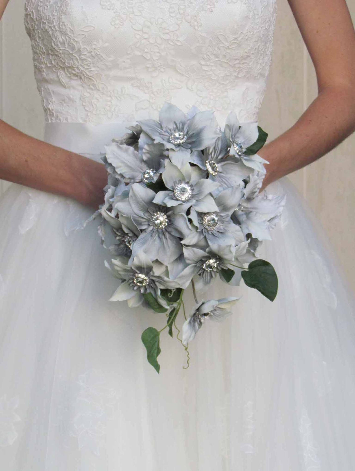  Silver  Gatsby Wedding  Bouquet  with Silver  Clematis