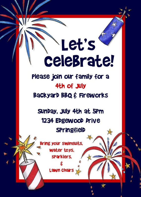 Items similar to Patriotic Fourth of July Party Invitation 5x7