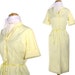 1950s Monogram Day Dress w Free Scarf - Vintage Yellow Shirtwaist - size Medium