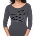 All new - Women's Bird on Branches Shirt (flock design), asphalt long sleeve, black birds, mid-length sleeve boat neck
