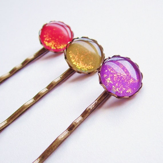 Glitter Hair Pins Vintage Glass Nail Polish Hair Pins Colorful