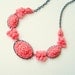 Coral Pink Carved Flower Necklace Vintage Rose Bud Cabochons Bubblegum Pink Bouquets