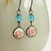 Small Floral Cameo Earrings Vintage Rose Glass Limoge Cabochons Blue Glass