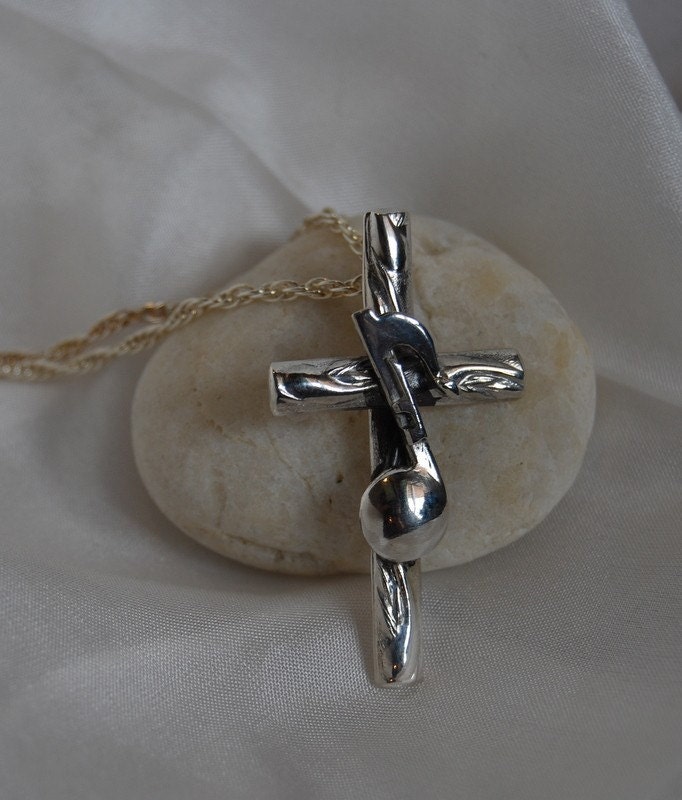 Cross pendant Musical Note Cross sterling silver rope chain