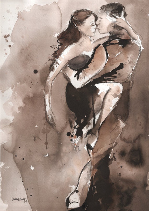 Items similar to Print - Watercolor and Charcoal - Untitled Tango 3