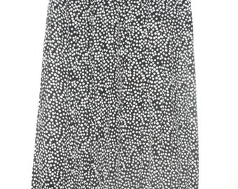 Vintage 80's Silk Black and White Polka Dot Pleated Skirt, Size 8