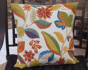 Summer SALE - Throw Pillow Cover, Bright Colorful Floral Outdoor Accent Pillow Cover, Handmade Decorative Solarium Cushion Cover - LAST ONE