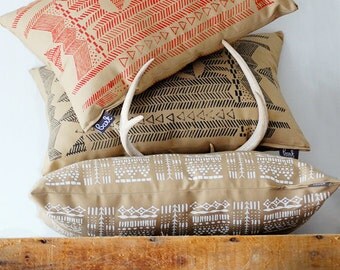 SALE, Going Hunting, Red and Cornstalk, Modern Printed pillow, Hand Printed Pillow Cover, printed throw pillow, tribal print, Simka Sol