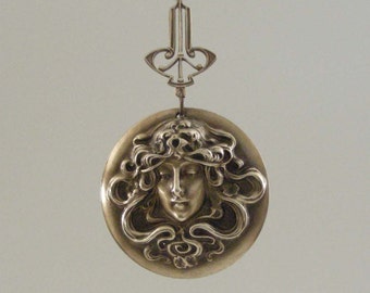 ART NOUVEAU Pendant - DIY Necklace - Vintage Brass- Large for Necklace - Stamping - Handmade Jewelry