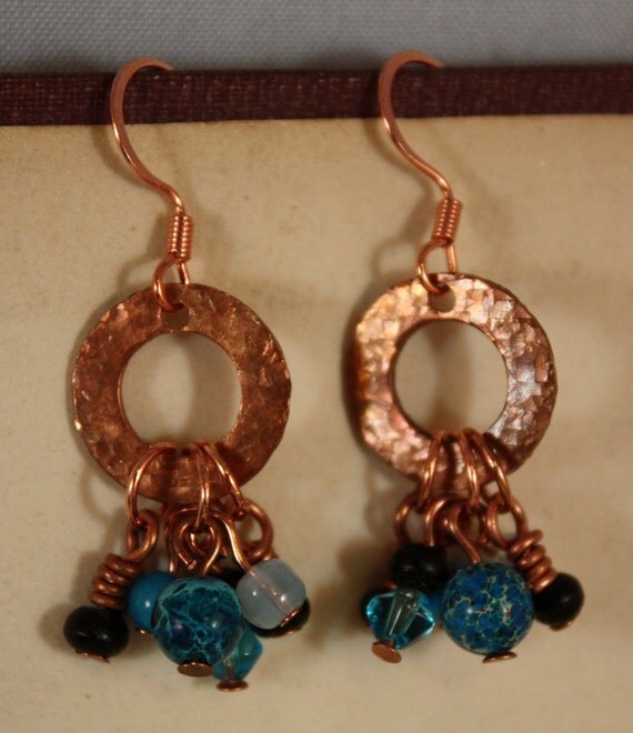 Copper Rain Earrings - Mixed Media copper and bead