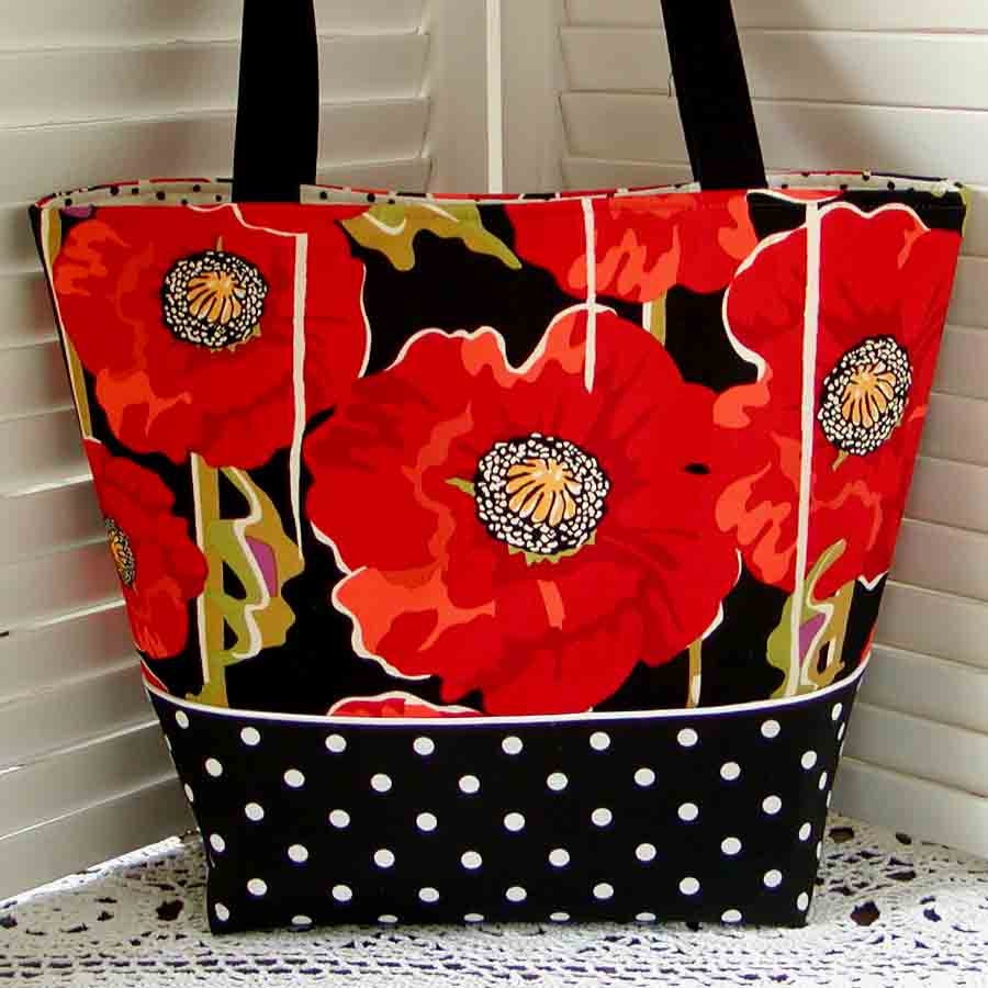 POPPIES & POLKA DOTS Tote Bag Designer Cotton by gmPurseanalities