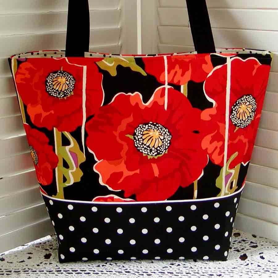 Poppies & Polka Dots Tote Bag Designer Cotton By Gmpurseanalities