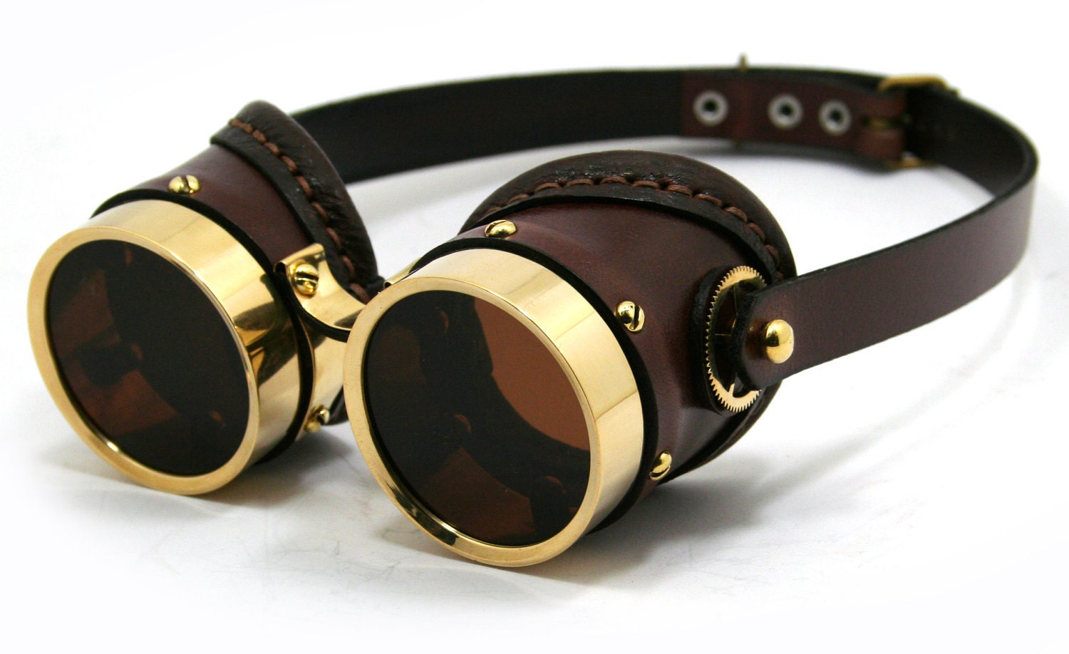 Steampunk Goggles Brown Leather Polished Brass Smpl By Mannandco