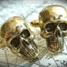 Men's Cufflinks Gold Brass Skulls Rustic Antique Finish Steampunk Pirate Accessories Hardcore Gothic Victorian Vintage Style Skull Cufflinks