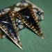 SALE! 1990s brass & glass earrings artisan dichroic glass triangle mod pierced earrings gift