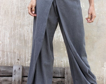 Unique grey Womens pants-Origami trousers/ 4 way pants-womens wrap pants-Wide pants-Convertible pants
