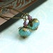Sweet Days Ahead. A Transparent Opal Blue Picasso Czech Rondelles Vintage Style Antiqued Brass Earrings. Summer Inspired. Gift for Mom.