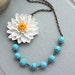 Large White Chrysanthemum Flower Blue Howlite Gemstone Necklace. Statement. Gifts For Wife. Mom Mothers Day. Valentines Day