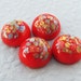 12mm Round Red and Millefiori Speckled Vintage Glass Cabochons (4)