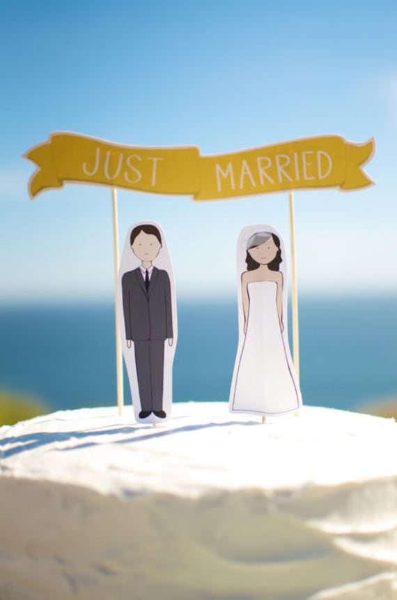 Wedding Cake Topper Set - Common Phrases Banner / Bride and/or Groom Cake Toppers