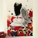 Garden 8x10 print - figurative drawing fabric mixed media collage - woman in flowers