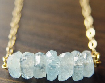 SALE Aquamarine Nugget Necklace - 14k Gold Fill