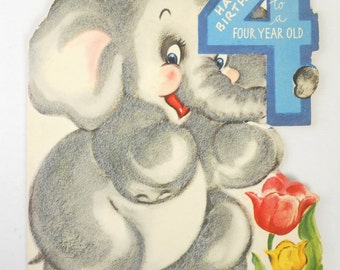 1950s Elephant- 4 year old's Birthday card