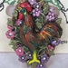 Hand Painted Brass Metal Rooster Pin Brooch with Colorful Flowers Embellished Collage Farm Jewelry Cherry Wood Backing