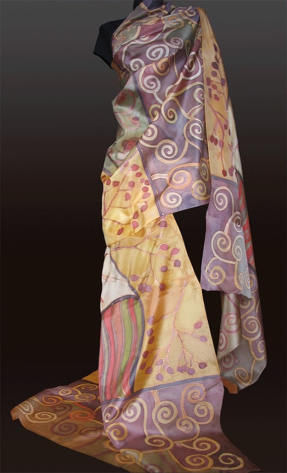 Hand painted silk fabric Hand painted dress Painted silk/