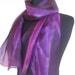 Purple violet scarf with abstract leafs. Long fashion scarf. Painting on silk by Dimo OOAK Mothers day gift
