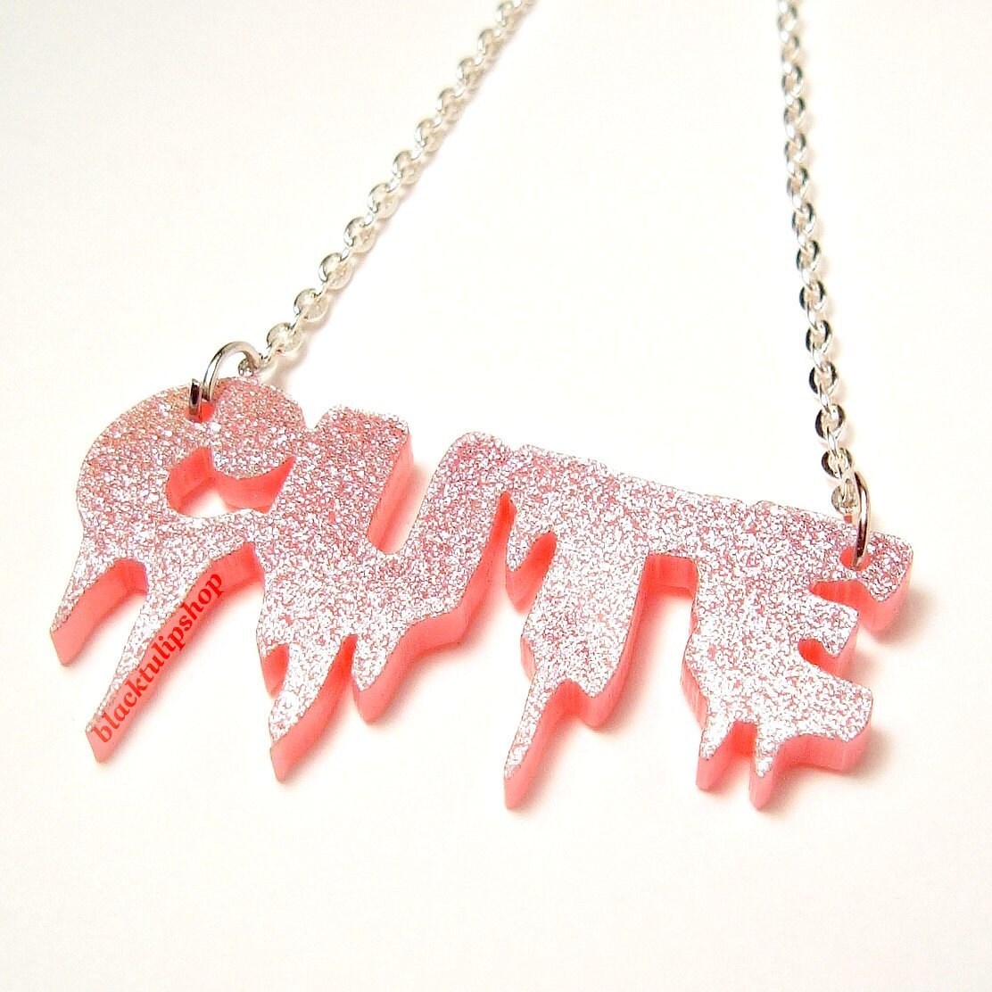 Pastel Goth Dripping Cute Necklace Pink Glitter Laser Cut The