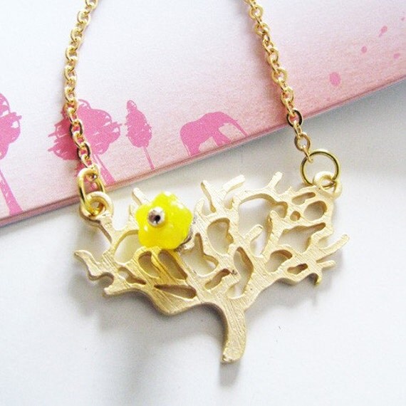 blossoming gold tree necklace. matt gold tree with by plingstore