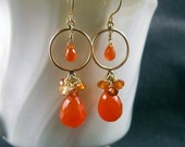 Tangerine Cluster Earrings- Carnelian, Hessonite Garnet, Gold Filled