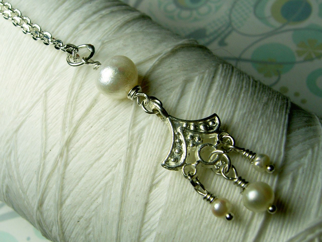 Fishing Boat white pearl necklace / chandelier necklace