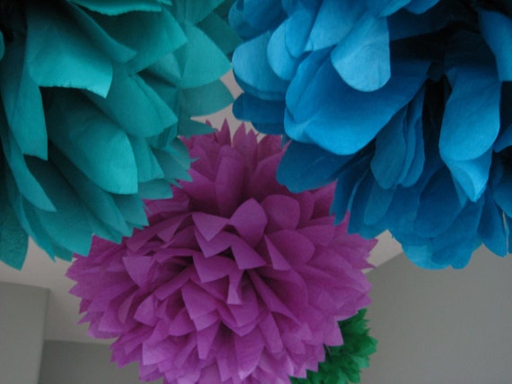 Peacock Feathers - 12 Tissue Paper Pom Pom Flower DIY Decor Kit Il_570xn