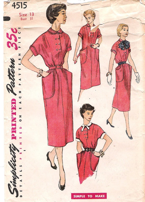 Items similar to Simplicity 4515 1950s Sack Dress UNCUT Vintage Sewing ...