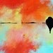 Exotic birds on a wire Original Bird Painting, Abstract Painting, Deep edge canvas 12x6"